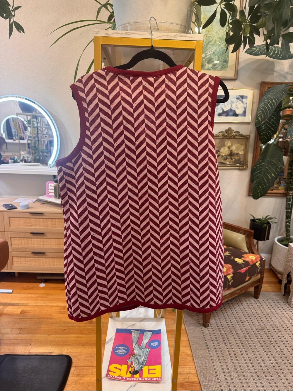 Vintage, Peggy Lou Burgundy & Cream Chevron Knit Vest - Picture 2 of 5